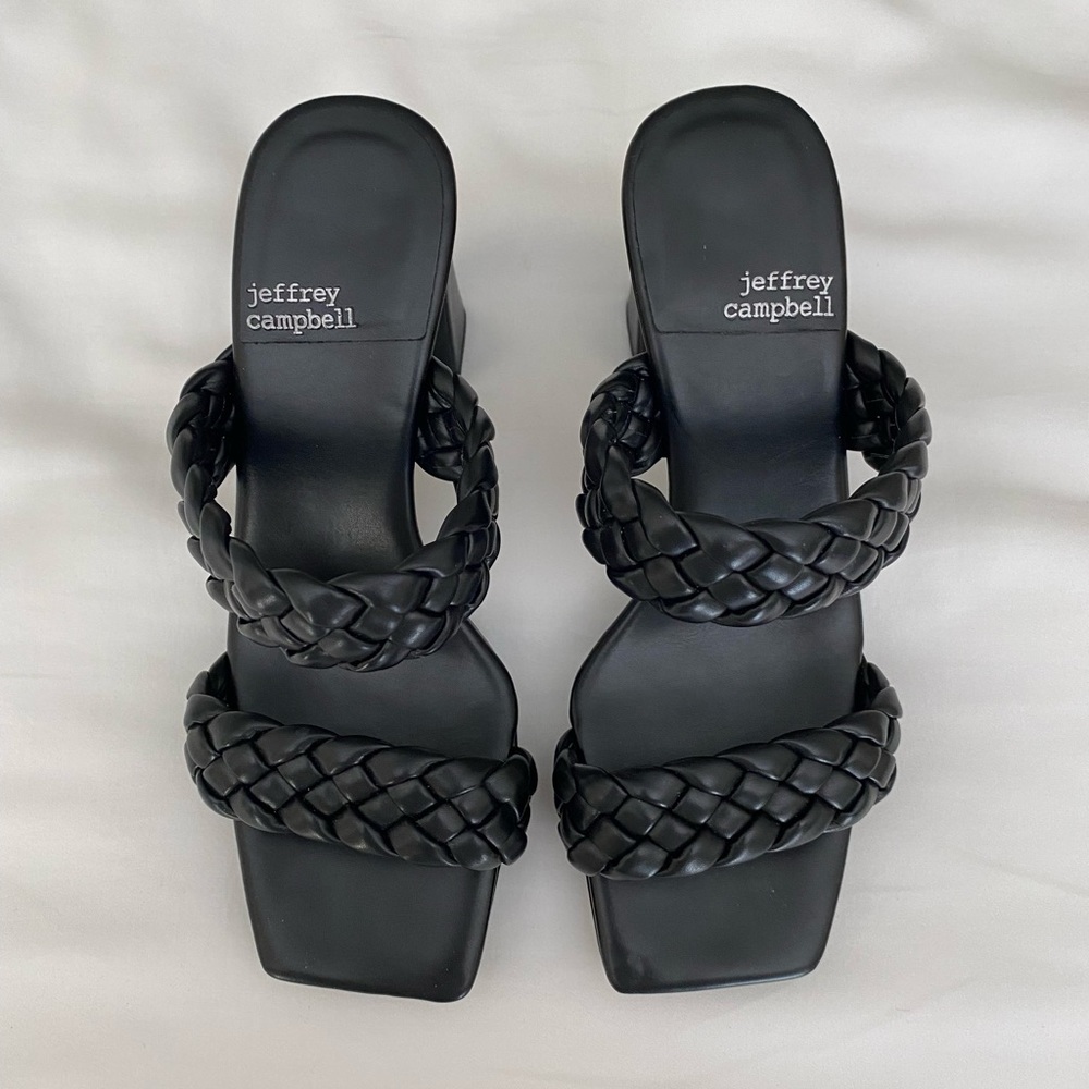 Jeffrey Campbell Black Knitted Woven Block Heels (size 5.5)